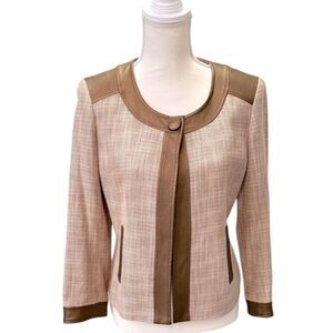 Anne Klein Women’s Tan Copper Faux Leather Trim Weave Jacket Sz 6 Tailored